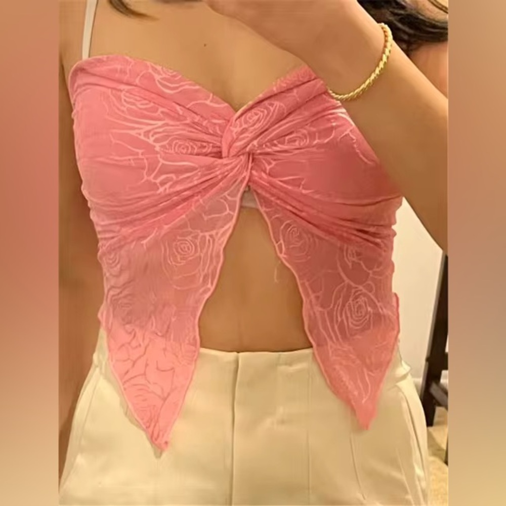 Chic Pink Lace Women's Crop Top